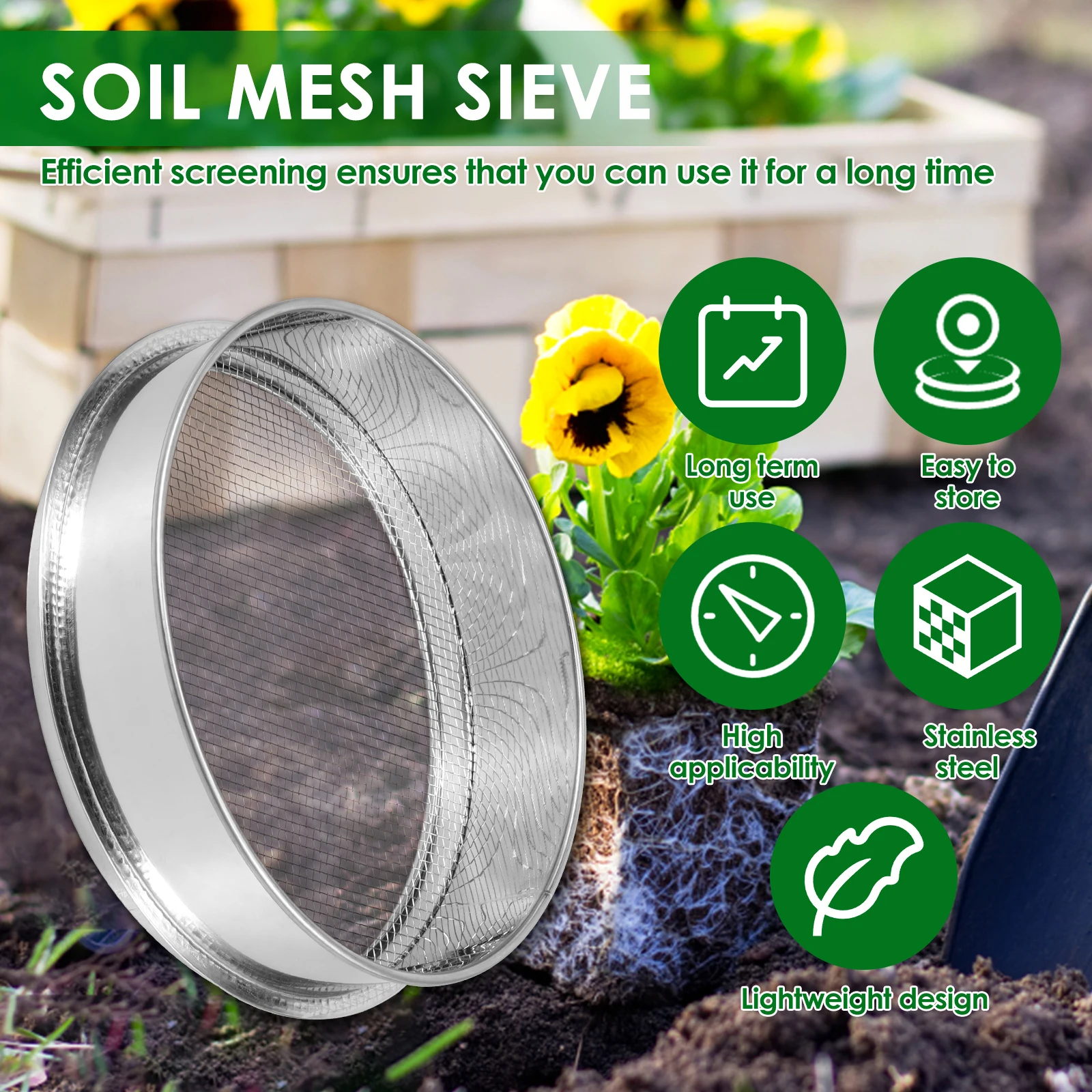 3Pcs Stainless Steel Soil Sieve Stackable Garden Sieve Set 15/20/25cm Compost Rock Sifter Portable Garden Planting Accessories
