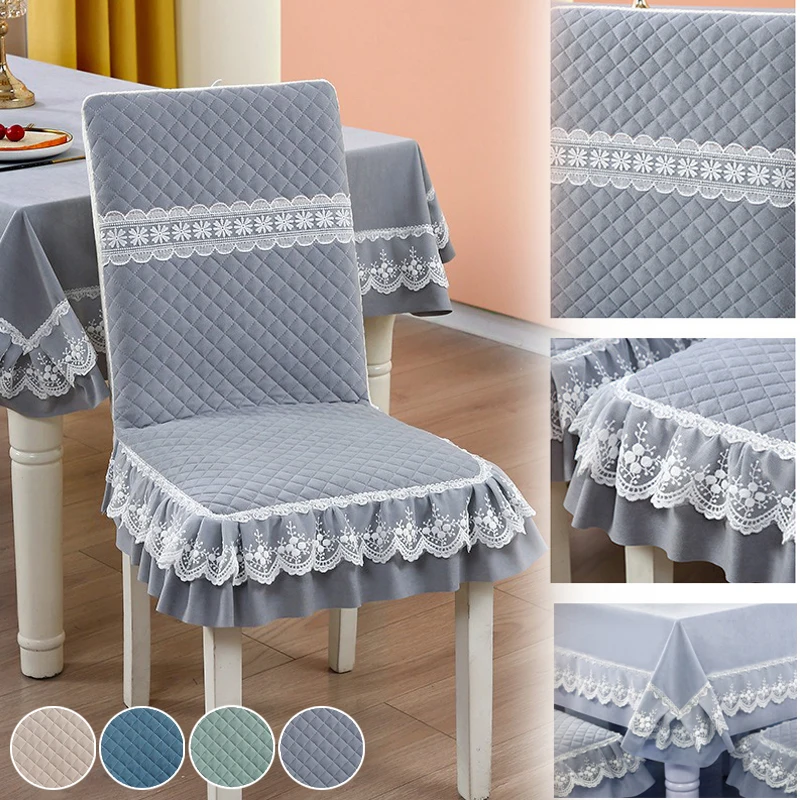 

New Lace Tablecloth with Elastic Chair Covers Set Jacquard Washable Fabric for Dining Room Kitchen Wedding Banquet Decorations
