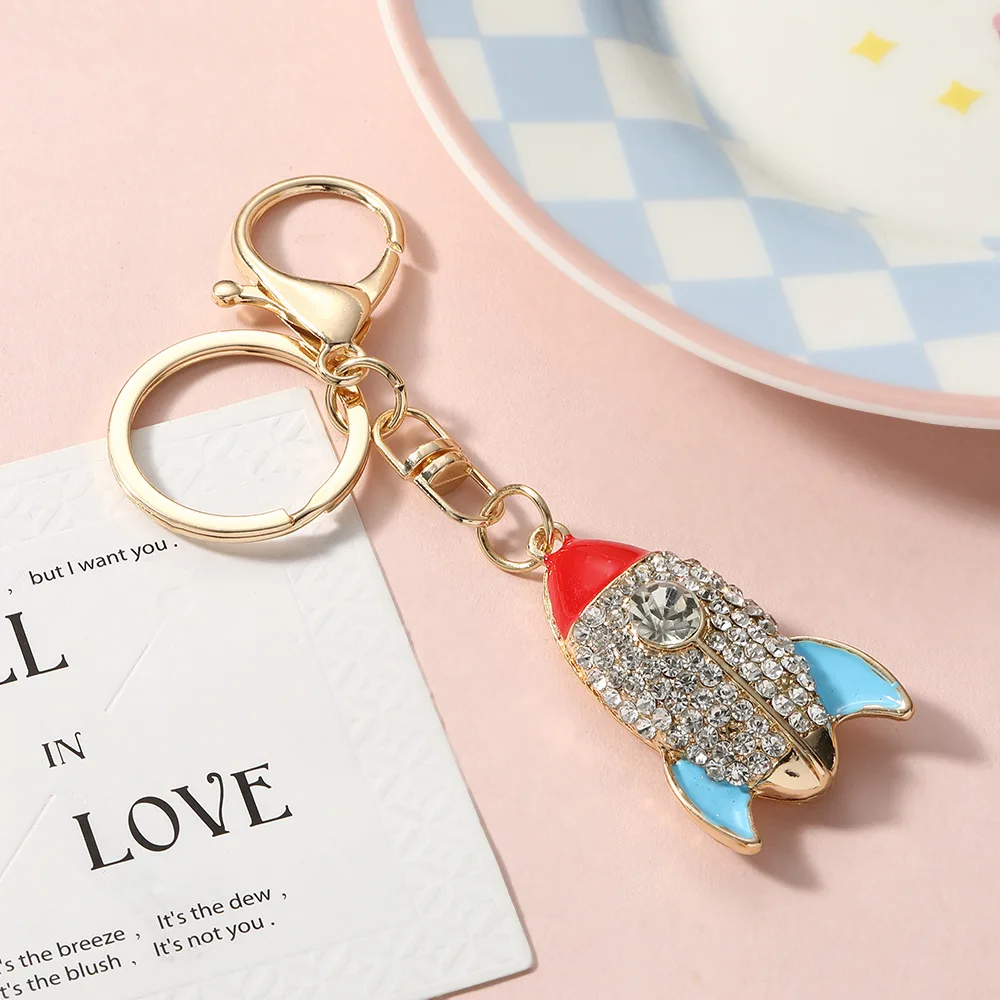 1pc Fashion Rhinestone Crystal Rocket Keychain Creative Space Car Keyring Bag Charms Backpack Haning Pendant Gifts for Friends