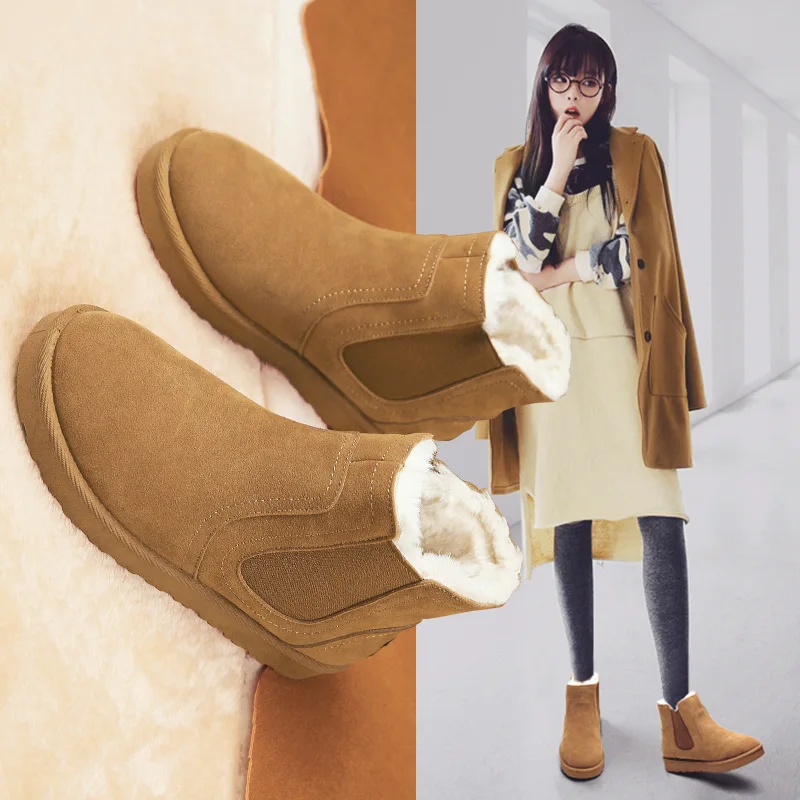 

Warm Fleece Lined High Top Boots Couple Shoes Winter Chelsea Boots Polyester Fiber Bootie Snow Boots British Style