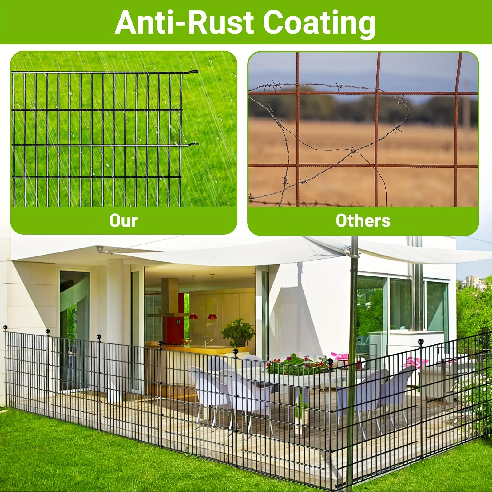 Picture 5: Decorative Garden Fence Panels – 15-Piece No-Dig Metal Wire Fence Set, 81.28 cm H × 10.97 m L Total, Rust-Resistant Horizontal D