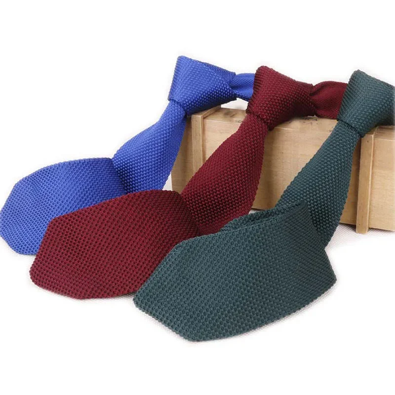 Purple/Wine Red/Blue Neckties for Men's Knitted Neck Ties Casual Solid Color Knitting Gravatas Cravat Formal Business Necktie