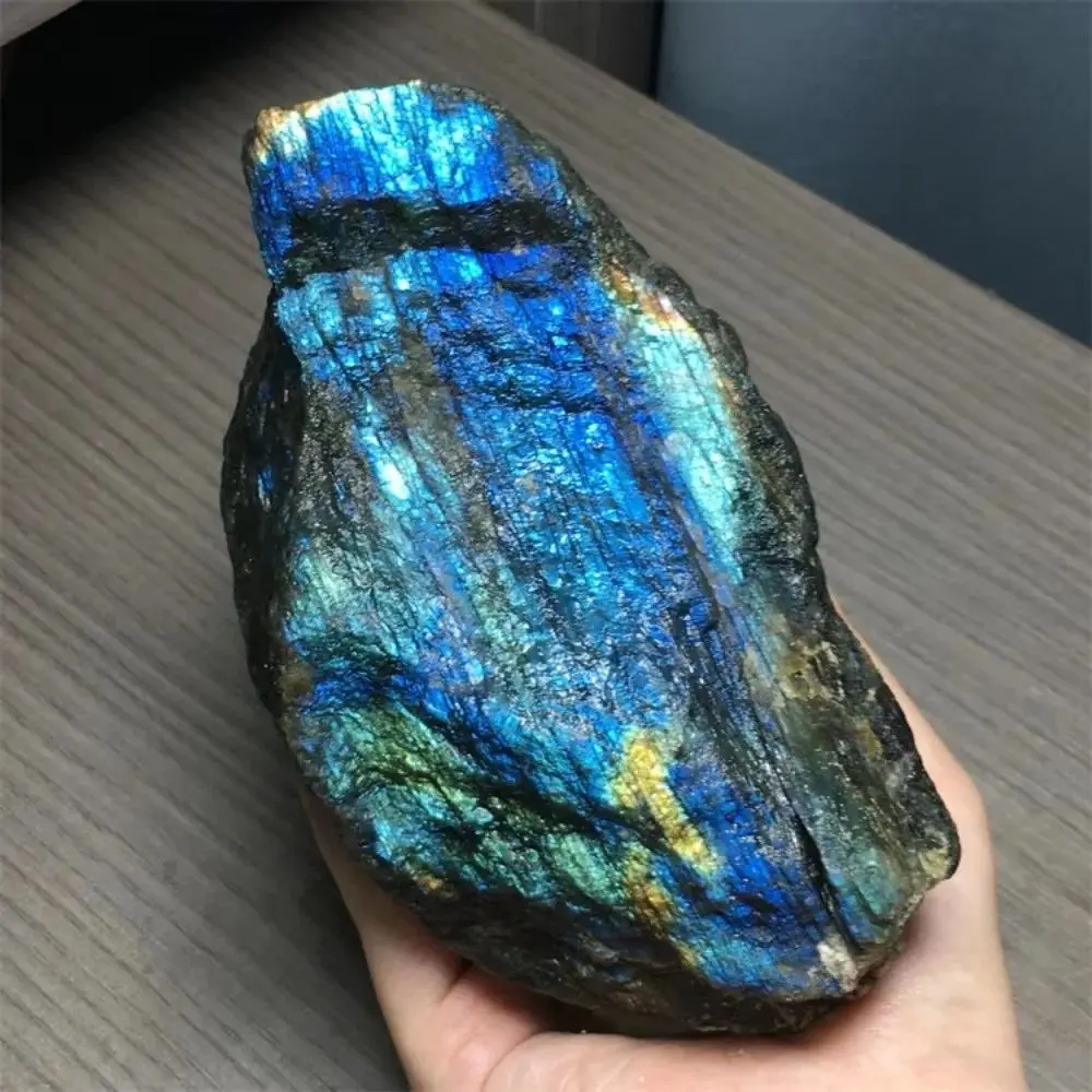 Natural Mineral Blue Light Labradorite Crystal Raw Stone Green Blue & Yellow Hues Healing Ornament for Home Decoration