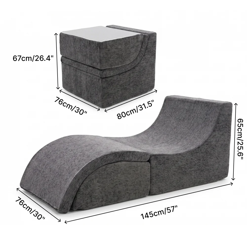 Factory Direct 2026 Multi Mode Foldable Ergonomic Recliner Chaise Lounge Sofa, Dense Foam Support Convertible Ottoman Footrest