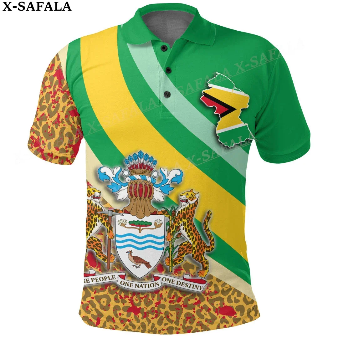 Guyana Coat Of Arms Love Country 3D Print Polo T-Shirt Men Collar Short Sleeves StreetWear Casual Top New Summer Clothes-3