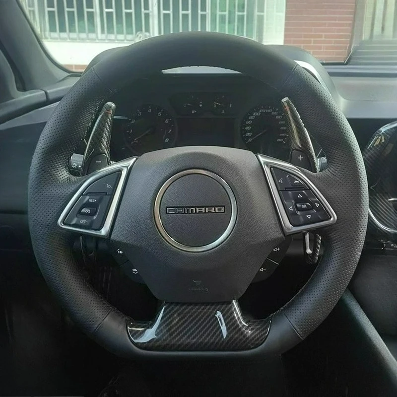 

For Chevrolet camaro 2016-2018 Hand-stitched renovation Non-slip wear-resistant black leather car steering wheel cover