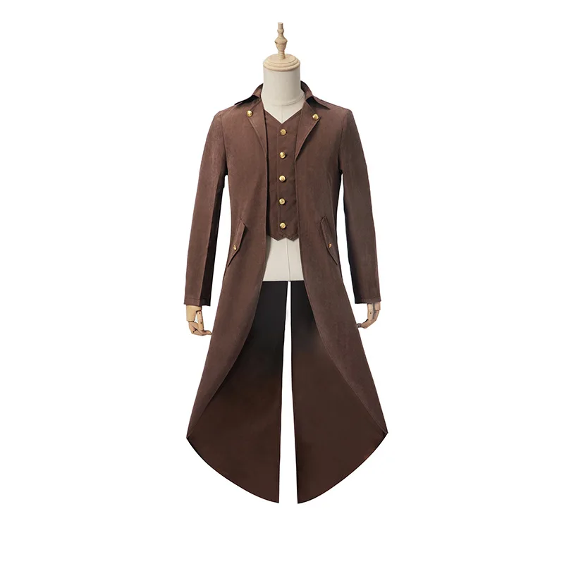 Medieval Retro Brown Tailcoat Mens Jacket Coats Swallowtail Dust Cosplay Steam Punk Costume Palace Dress Europe Uniform