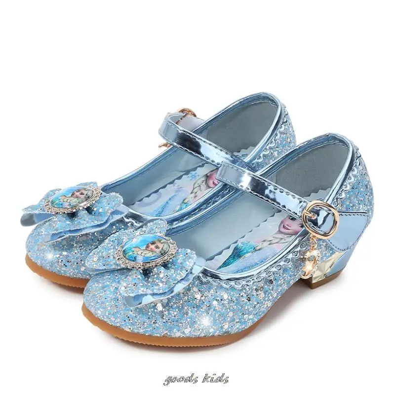 Disney-Sandales en cuir à talons hauts pour filles, Elsa Party, PU, Chaussures pour enfants, Chaussures simples pour enfants, Robe de danse, Cadeau,