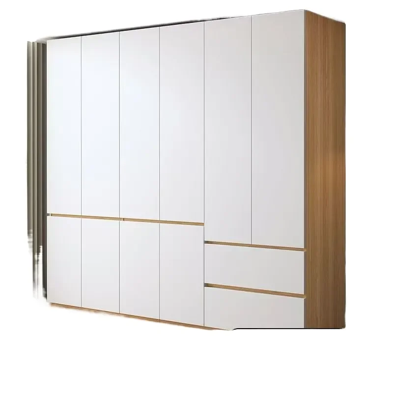for Solid Wood Wardrobe Household Bedroom Cream Style Segmented Modern Simple Internet Celebrity Cabinet Small Apartment