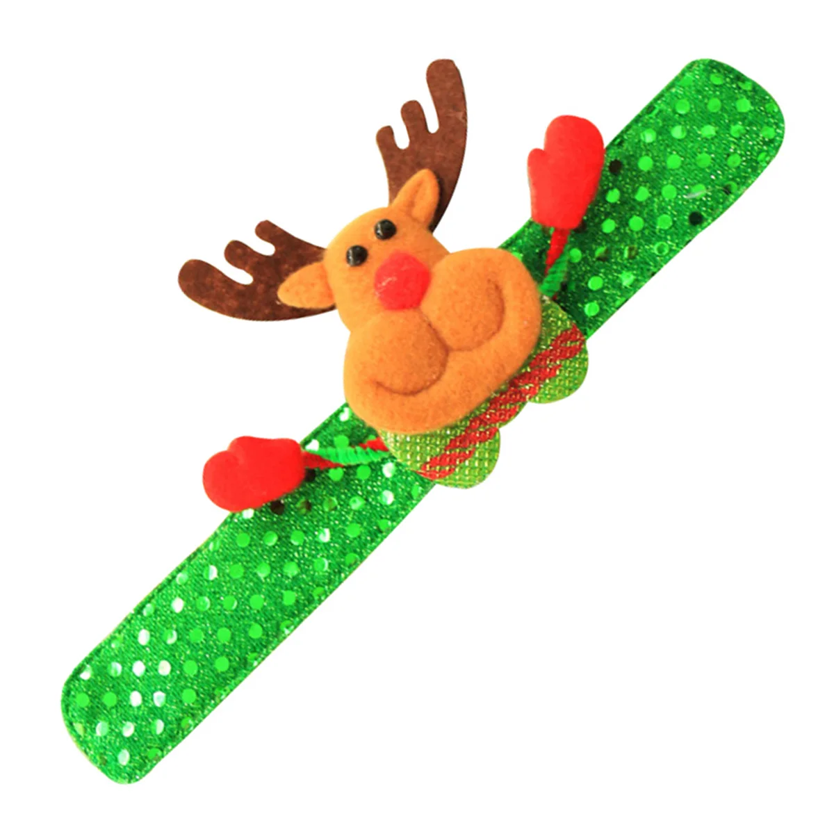 Glow Bracelet LED Slap Christmas Elk Shiny Sequins Light up Wristband Soft Fabric Skin Friendly Comfortable Fit Most Wrists Easy