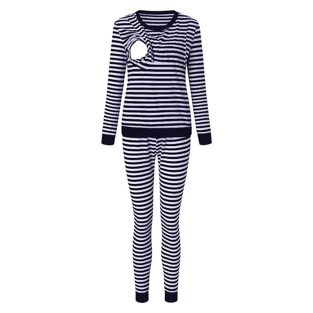 Suit Maternity Tops+Striped Set Pants T-shirt Pajamas Women Solid Top Flannel Maternity Pajamas Women Maternity Pajamas Set