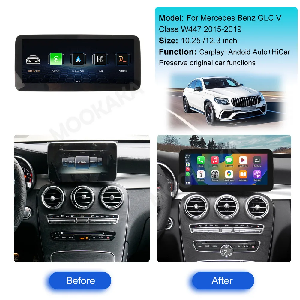 Linux OS Car stereo CarPlay FOR Mercedes Benz GLC V Class W205 W447 2015-2019 Car GPS navi multimedia player touch screen unit