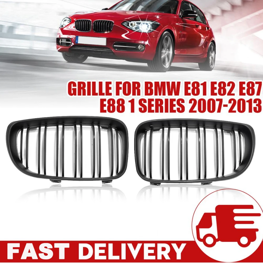 For 07-13 BMW E81 E82 E87 E88 1 Series Kidney Grill Grille Dual Slat Gloss Black