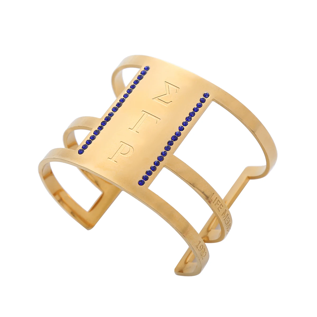 Personalized Custom Stainless Steel Engraved Letters Blue Rhinestone Soror Life Member Sigma Gamma Rho Cuff Bangles For Lady