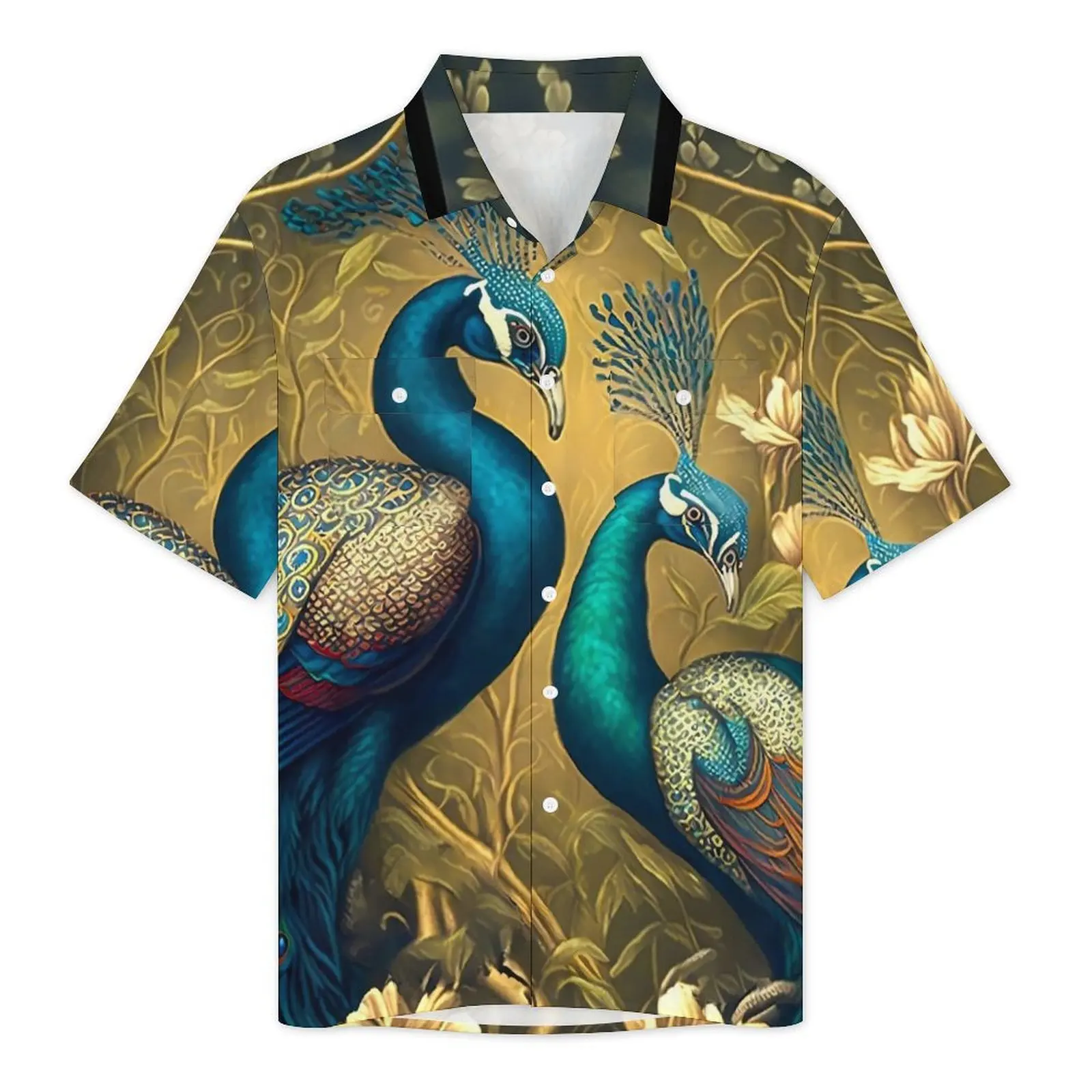 Peacock Friends Vacation Shirt Animal Print Hawaii Casual Shirts Man Trendy Blouses Short-Sleeved Y2K Street Printed Tops