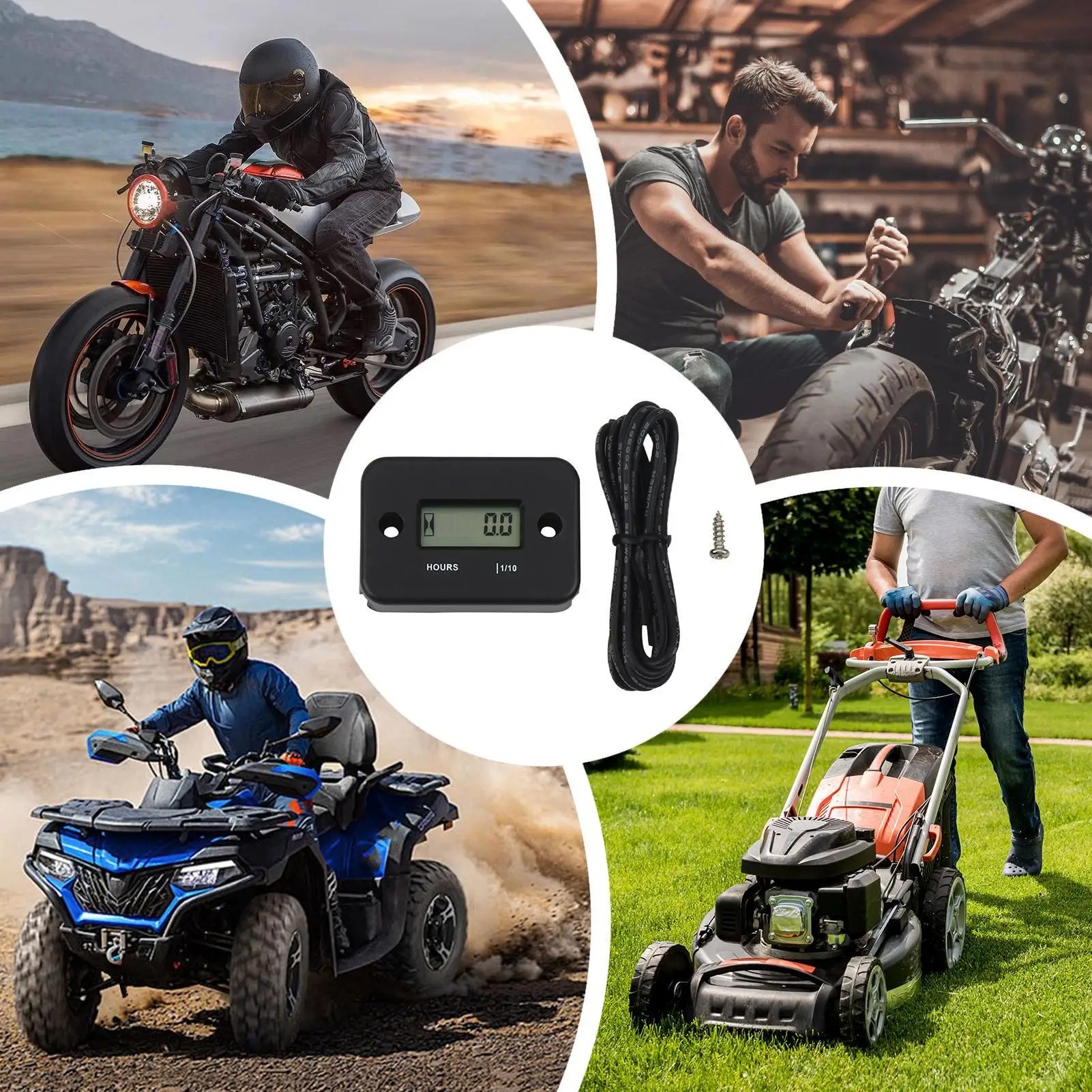 Tiny Tach Tachometer Inductive Timer With Wires Digital Display Timing Measurement Gauge For Lawn Mower Snowmobile Marine Boat