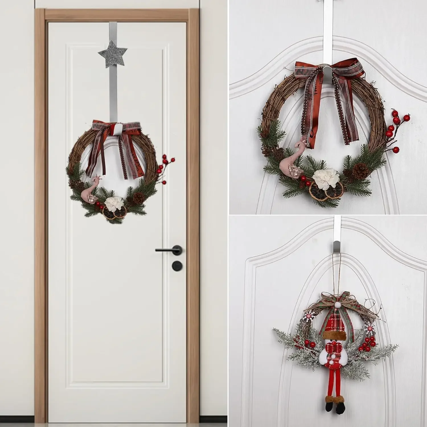 3PCS/set Christmas Wreath Hangers,Iron Cartoon Over The Door Hooks for Christmas,Front Door Hanger for Party Festival Decoration