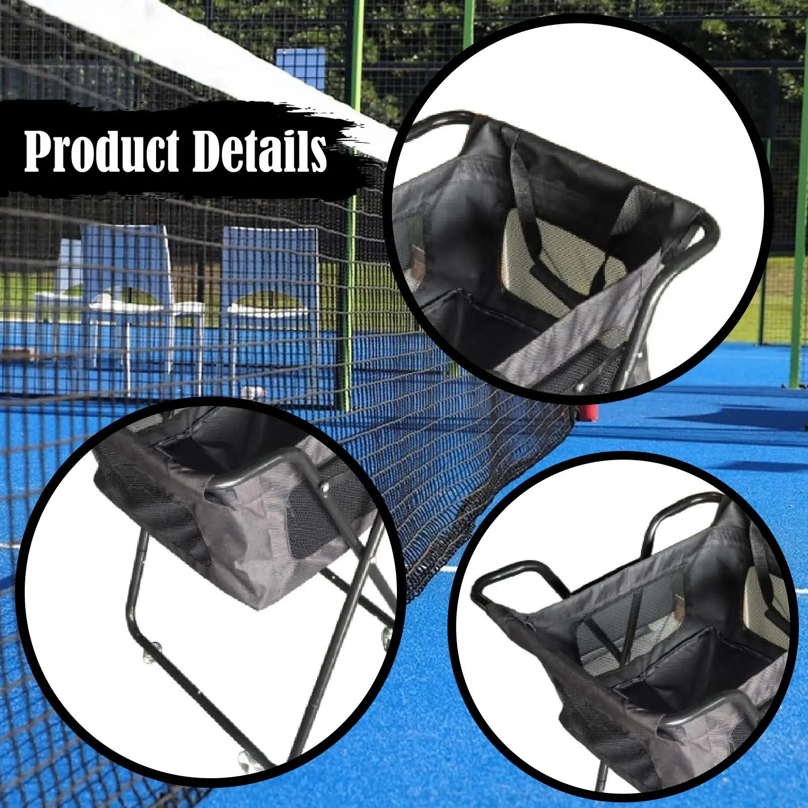 

Tennis Ball Hopper Basket Foldable Removable Ball Bag Portable Cart for Pickleball Training Practice