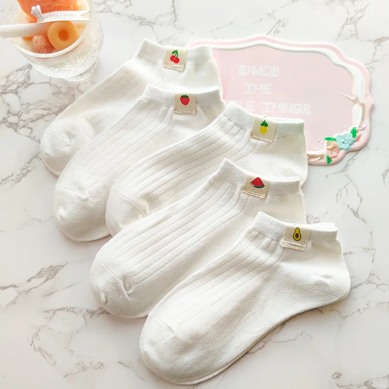 Calcetines de mujer blancos 100 algodón fruta tobillo bajo femenino Invisible Kawaii Sox Invisible corto mujer sudor verano chica calcetines de mujer