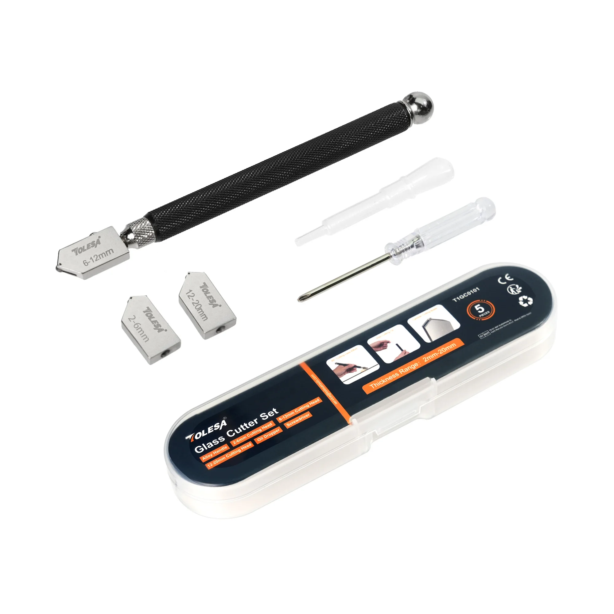 TOLESA Glass Cutter 2mm-20mm, Upgrade Glass Cutter Tool, Glass Cutting Tool with Aotomatic Oil Feed and Box for Glass Cutting