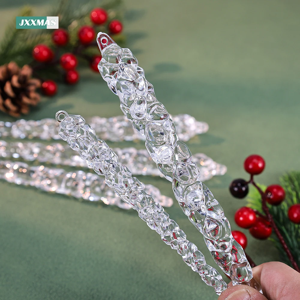 10pcs Christmas Decoration Acrylic Icicle Pendants Clear Simulation Ice Xmas Tree Hanging Ornaments Winter New Year Noel Navidad