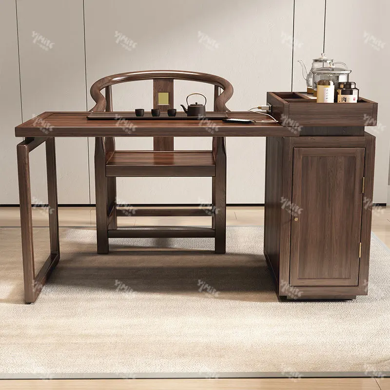 New Chinese-style solid wood island coffee table living room home high-end tea table kettle integrated with socket office tea ta