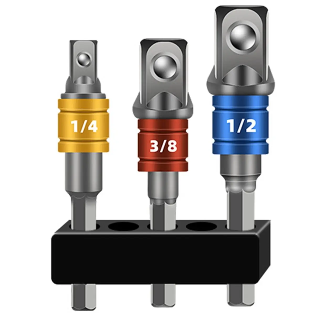 A43TBG 3PCS Impact Grade Socket Adapter Set for Power Drill & Impact Driver, Hex to Square (1/4