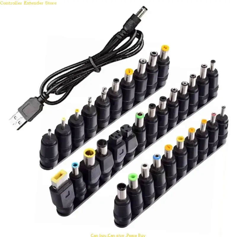 USB to 5521 Adapter 5.5x2.1mm Female Sockets 34 Connectors for Laptop, Tablet, Portable Power Supply Plugs