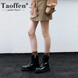 Taoffen Fashion Women's Platform Boots Round Toe Thick Heel Lace Up Ankle Boots Female 2024 Winter With Zipper Motorcycle Boots