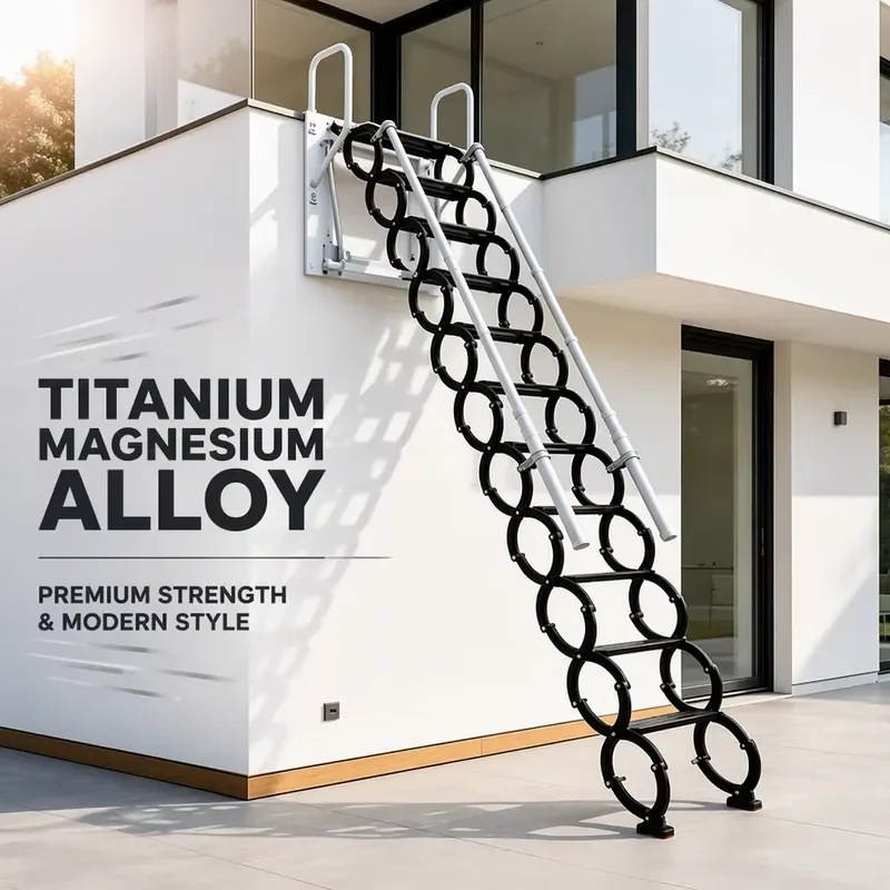 Modern Space Saving 300kg Load Wall Mount Telescopic Extension Ladders Folding Titanium Magnesium Alloy Attic Ladder