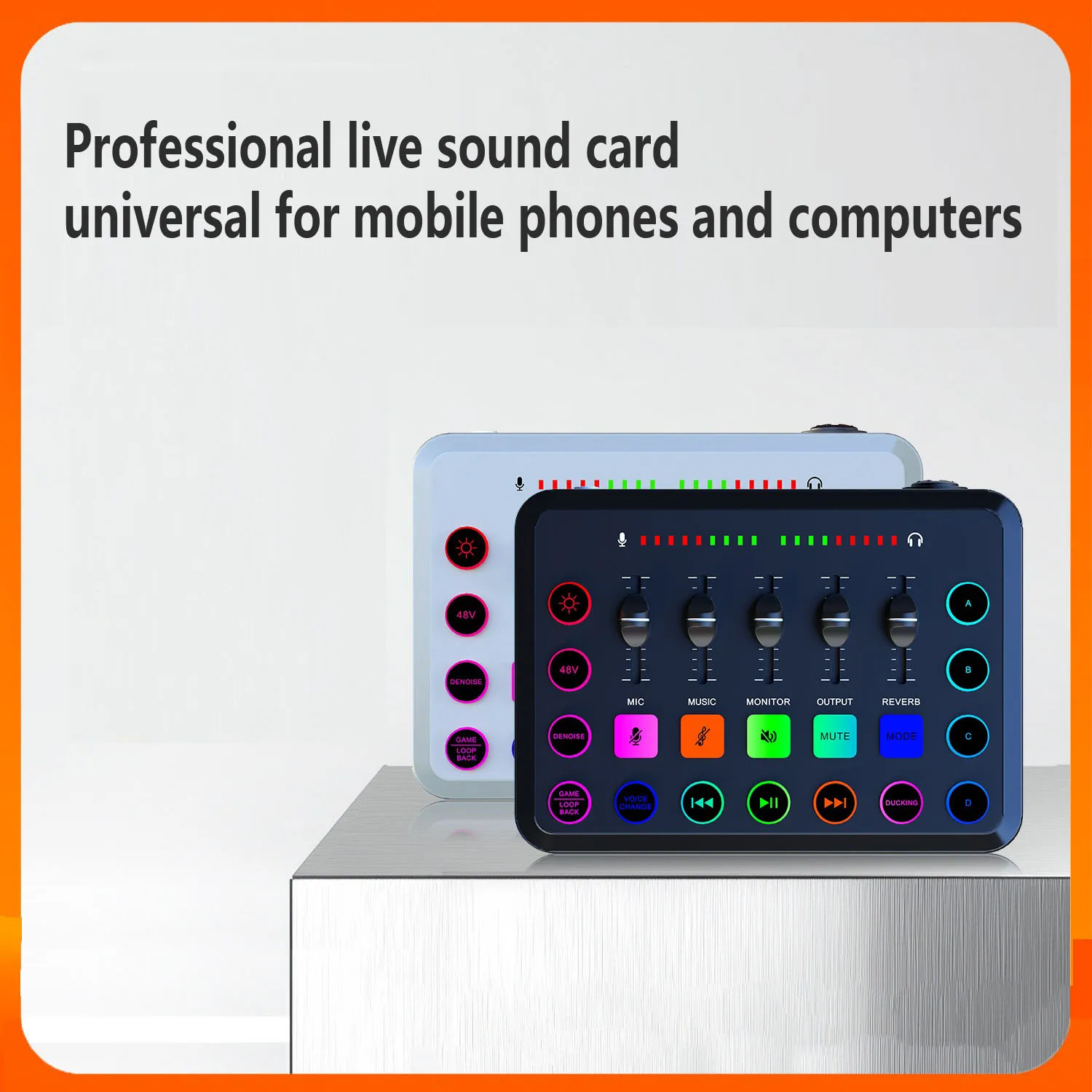 RGB live sound card mobile phone computer 48V phantom power supply K song outdoor speaker singing mixer
