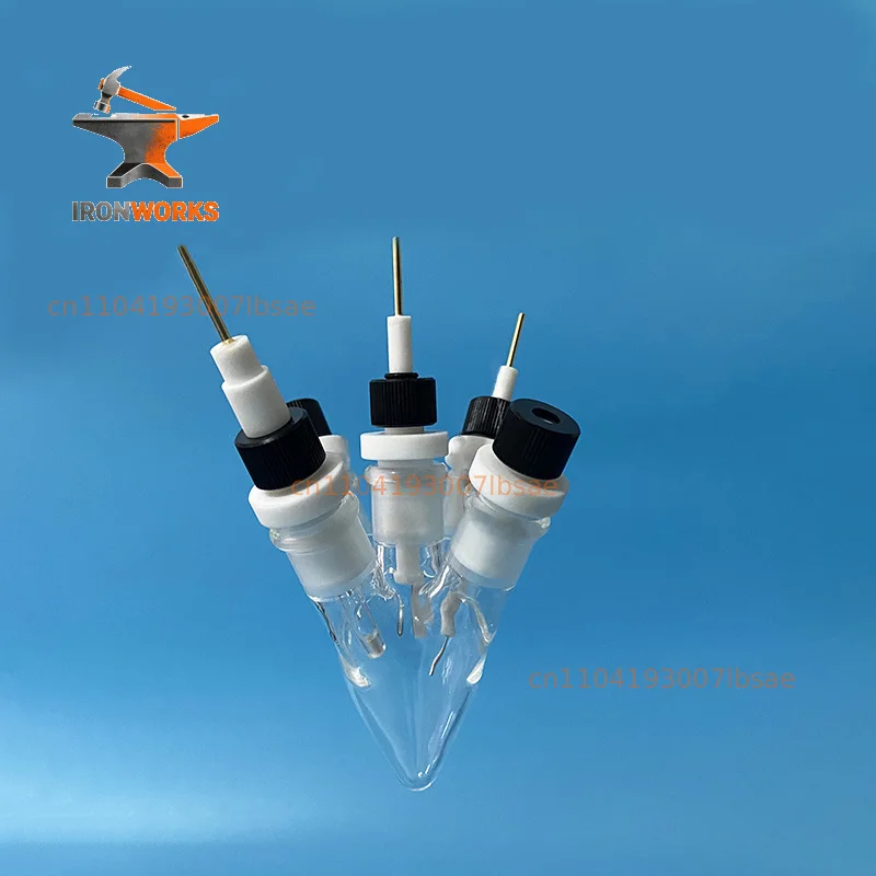 Small five port electrolytic cell, 5 / 10/20 / 30 / 50ml. Equipped with F pipe, salt bridge and liquid seal.