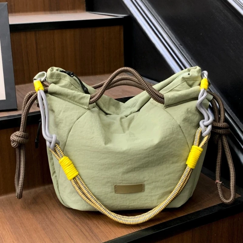 Niche Oxford Cloth Drawstring Bucket Bag Lightweight Sporty Crossbody Shoulder Bag For Women Casual Daily Use