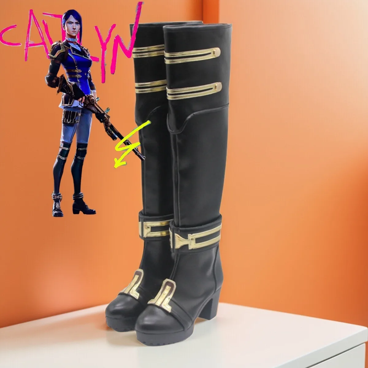Caitlyn Arcane Scarpe Cosplay Stivali di Carnevale di Halloween Scarpe in pelle PU lo Sceriffo di Piltover LOL Puntelli Cosplay Custom Made