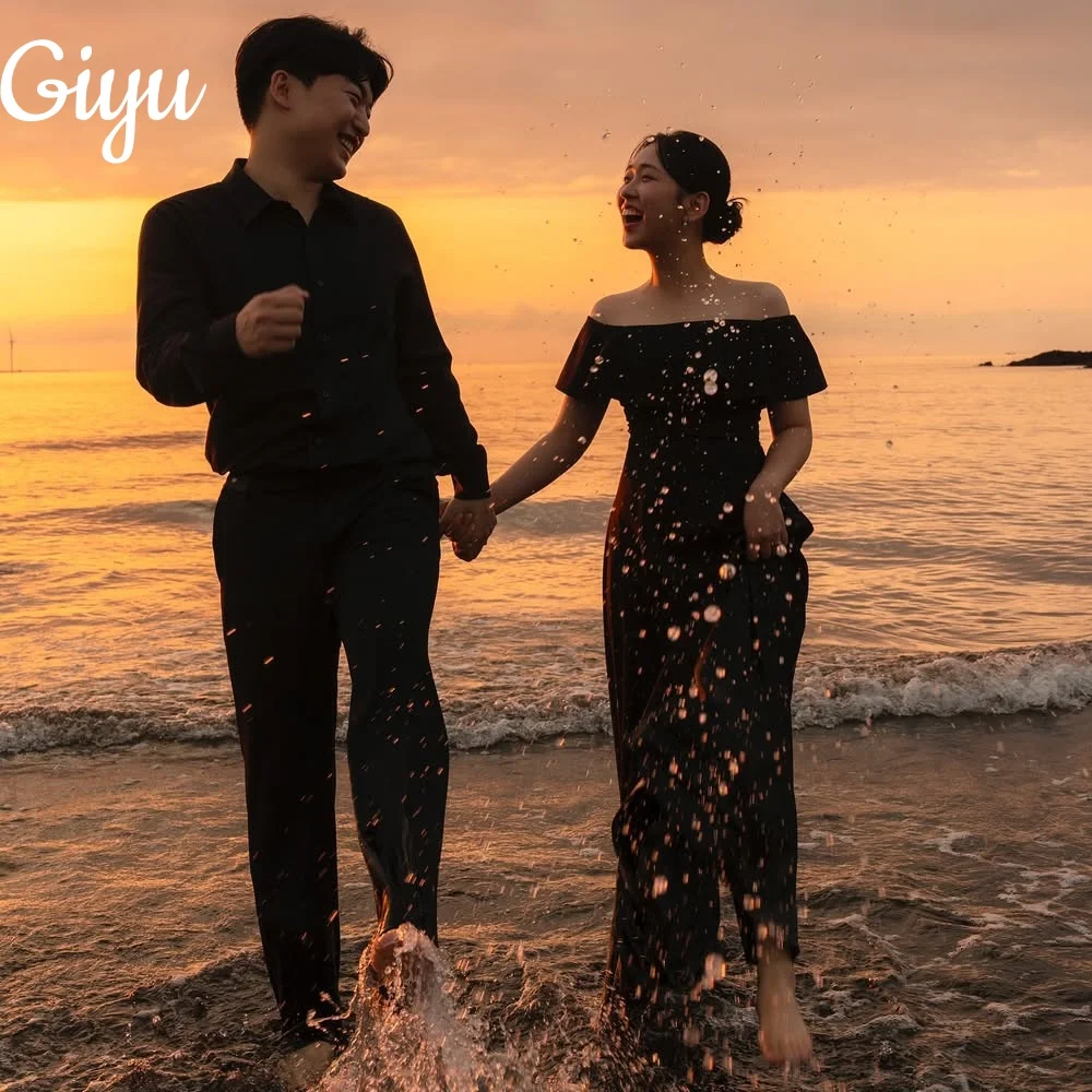 

Giyu New Simple Black Mermaid Evening Dress Matte Elastic Off Shoulder Customized Korea Photoshoot Plus Size Floor-Length 2025
