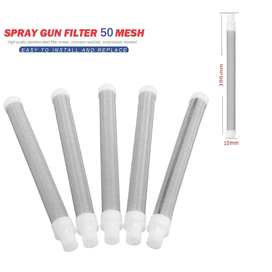 Kit filtri per pistola a spruzzo Airless da 5/10 pezzi 50Mesh 10cm di lunghezza Set di filtri per pistola a spruzzo Wagner resistenti alla corrosione in acciaio inossidabile