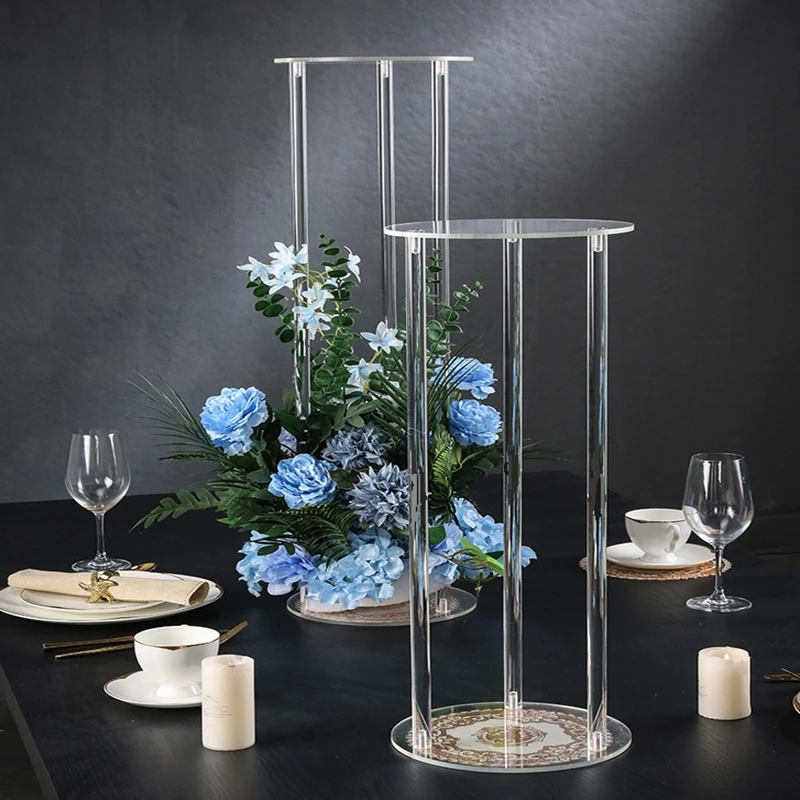 High Round Acrylic Floor Vase, Clear Flower Vase, Wedding Table Centerpiece, Vintage Stand, Columns Decoration, 80cm, 10Pcs