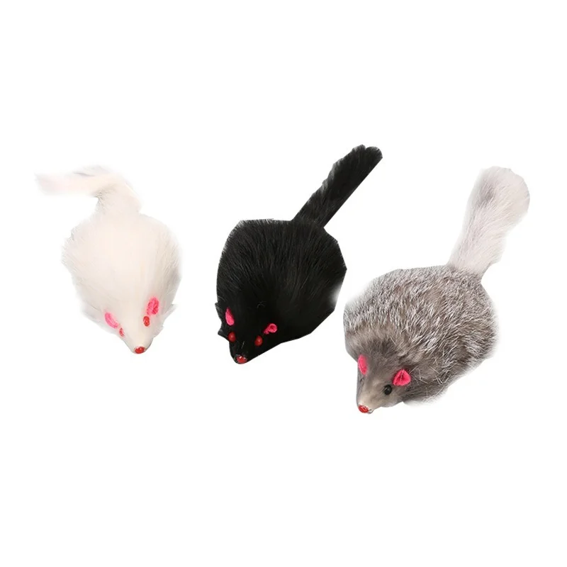 1pc False Mouse Pet Toys Cat Long-haired Tail Mice Mouse Toys Soft Rabbit Fur Furry Plush Cat Toy For Pet Cats Dogs jouet chat