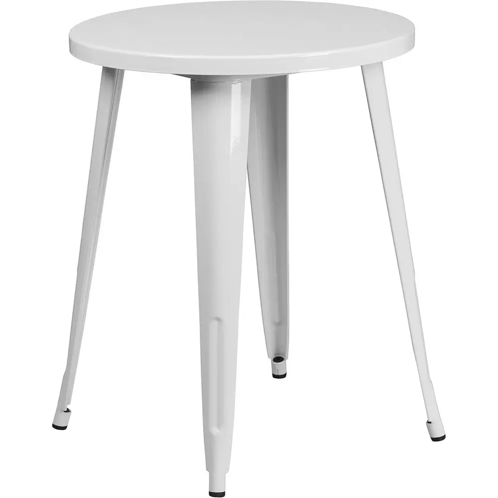 24 Round White Metal Indoor-Outdoor Table Set with 2 Cafe Chairs