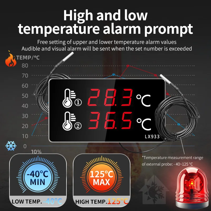 tools Pool Thermometer Large screen wall mounted digital thermometer outdoor with Dual probe external sensor Swimming room