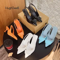 Square Buckle Patent Slingback Sandals Woman Spring Blue Orange Low Heel Pump Sandalias Ladies Sweet Bright Color Dress Shoes