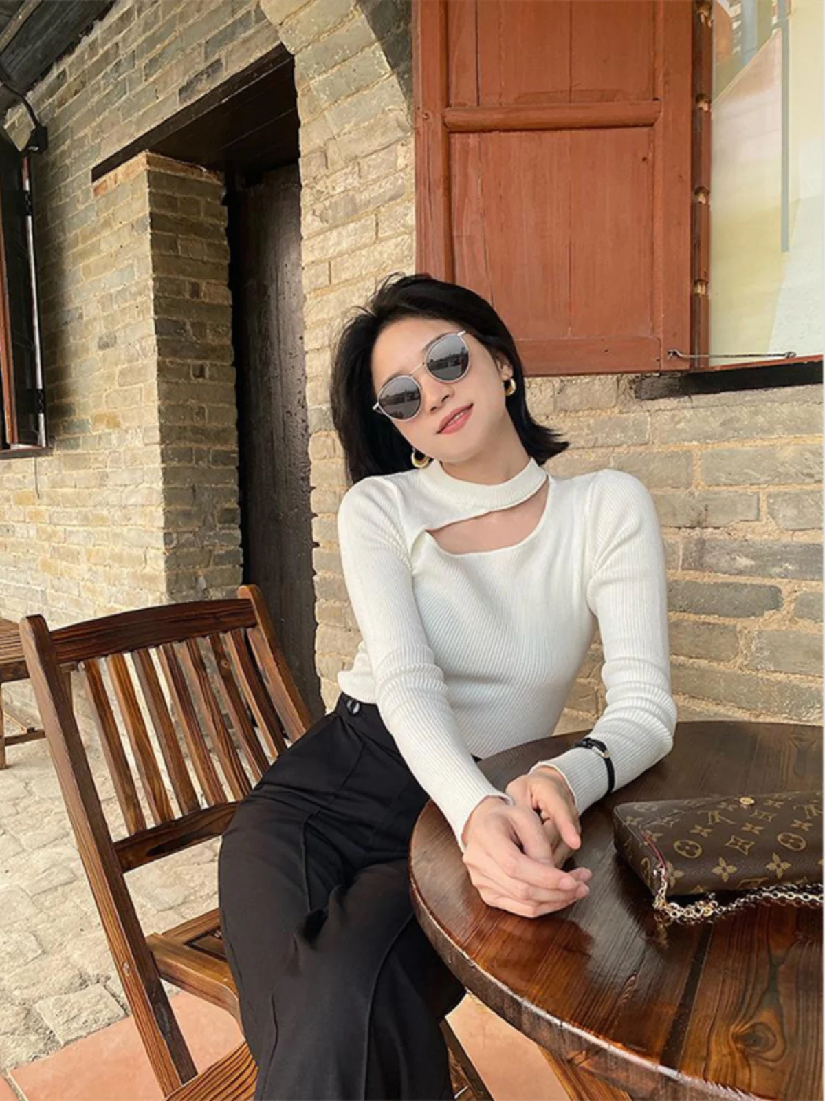 Dolce Sle Maglia da donna lunga Sve rotonda Ne Hanging Ne Top Slim Fit Base irt Maglione casual dal design scavato