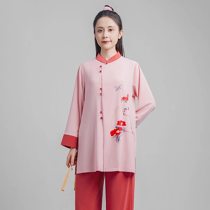 Women's Premium Pearl Cotton Tai Chi Uniform - Soft Drape, Color Block Design Martial Arts Performance Outfit (Unisex)