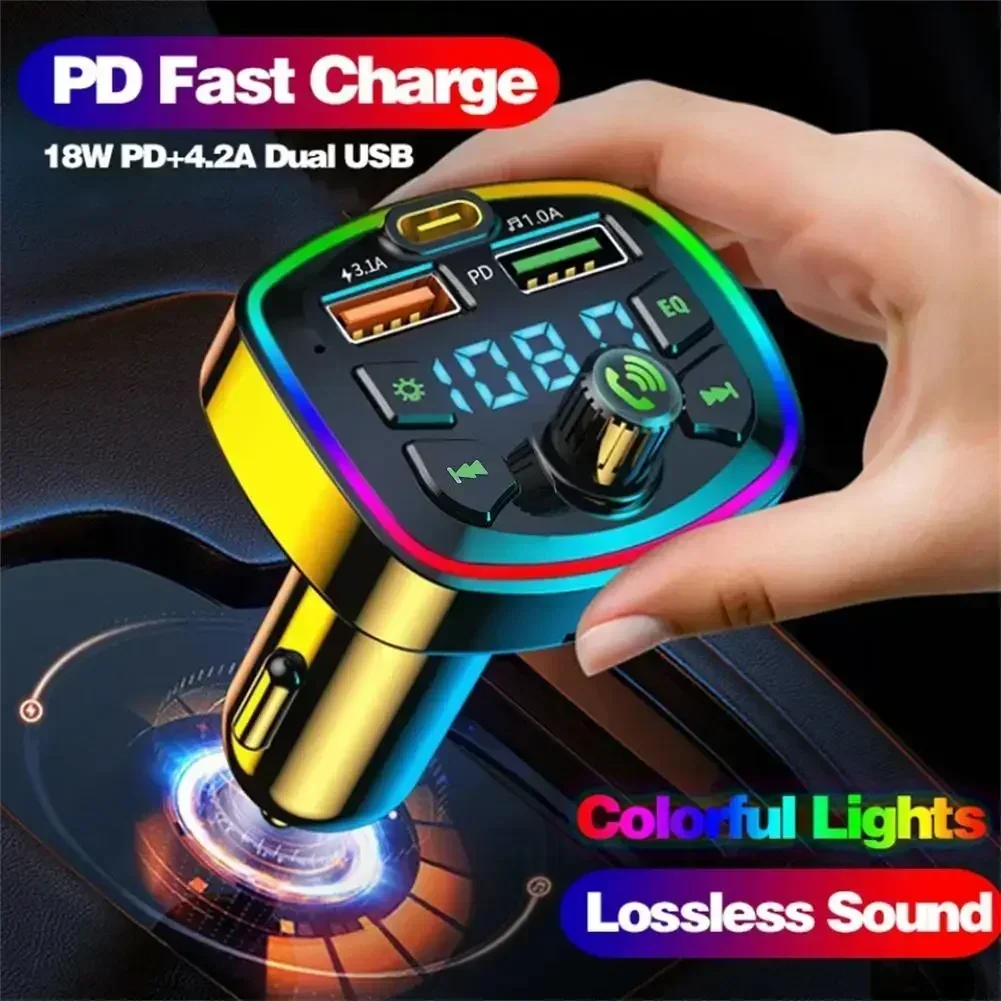 

Q7 carregador de carro Bluetooth, transmissor FM, mãos livres, verdadeiro, porta USB dupla, carregamento PD, Mp3, 3.1A