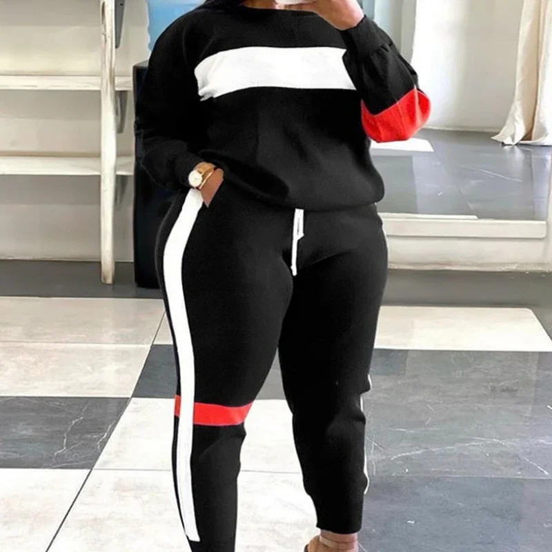 

Women Two Piece Sets Print Pant Sets Long Sleeve Tops Plus Size Outfits Drawstring Y2k Trousers Sweatshirts Suits Work Spring