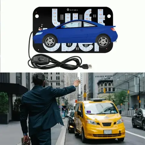 Taxiskyltljus vindruta bil LED-markeringsljus med starka sugkoppar USB-driven dekoration lysande bokstäver kortbräda 10 best sales Uber LED-skylt för bil - №6