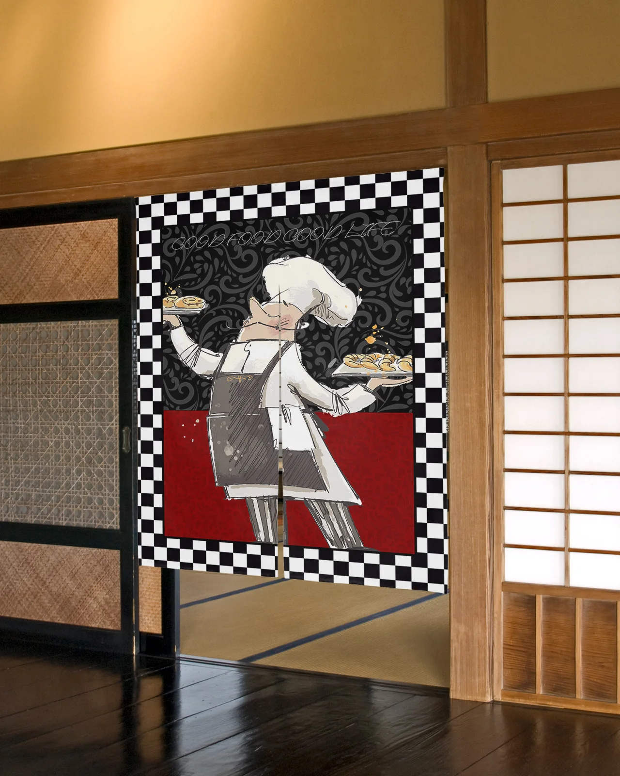 Kitchen Chef Gourmet Japanese Door Curtain Knife And Fork Print Doorway Partition Curtain Entrance Noren Hanging Half-Curtain