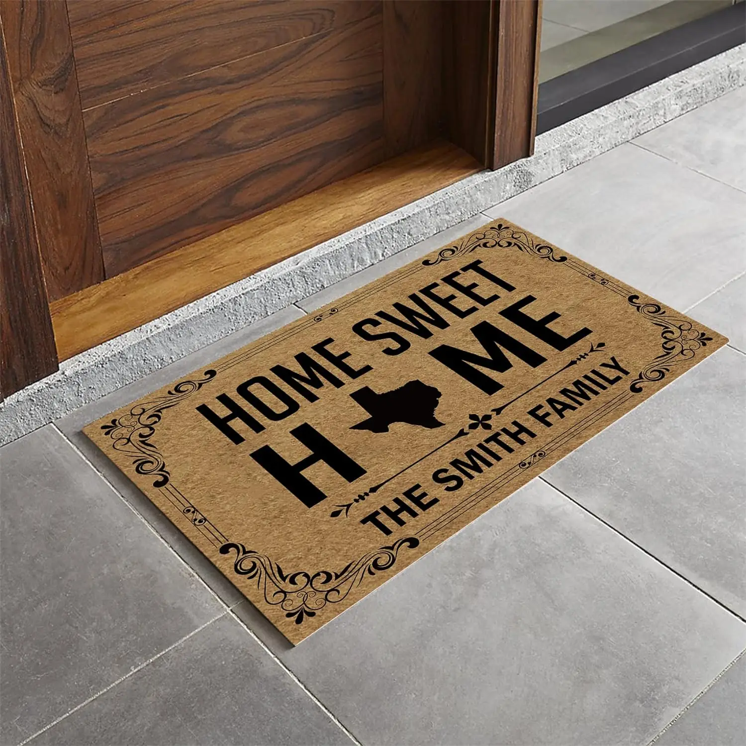 

Home Sweet Home Doormat Texas State Door Mat Custom Family Name Welcome Mat Personalized Foot Mat Outdoor Entrance Rugs