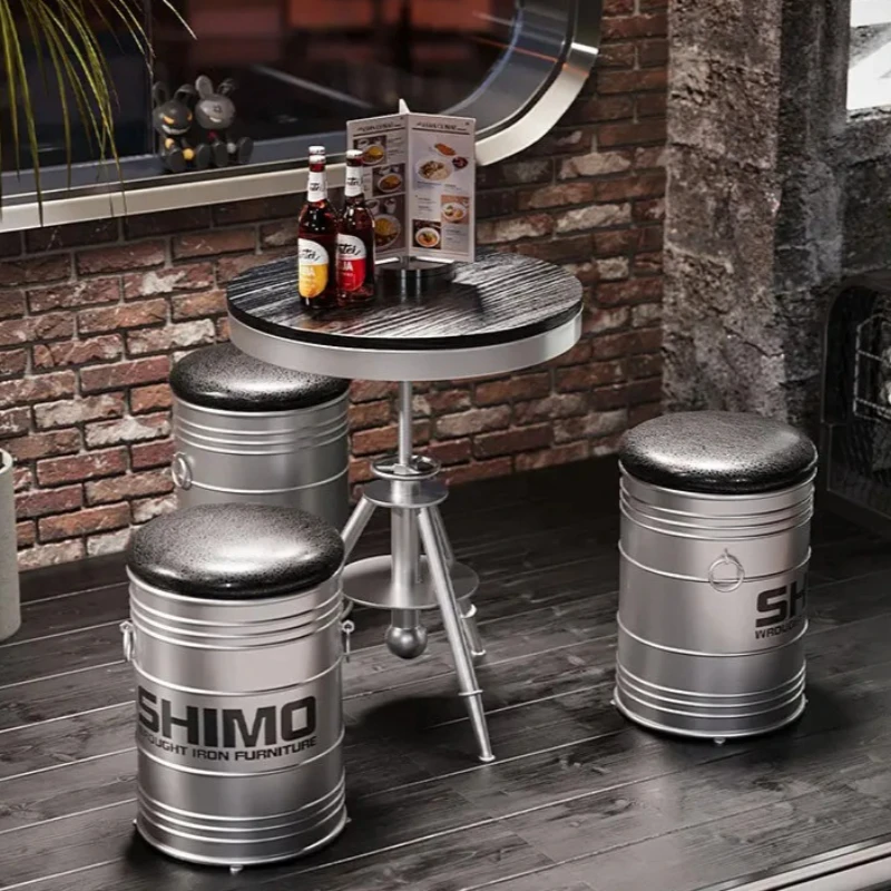 Industrial Table and Chairs Set, Adjustable Round Iron Cafe Desk for Restaurant & Office, Bistro Counter Table with Stools