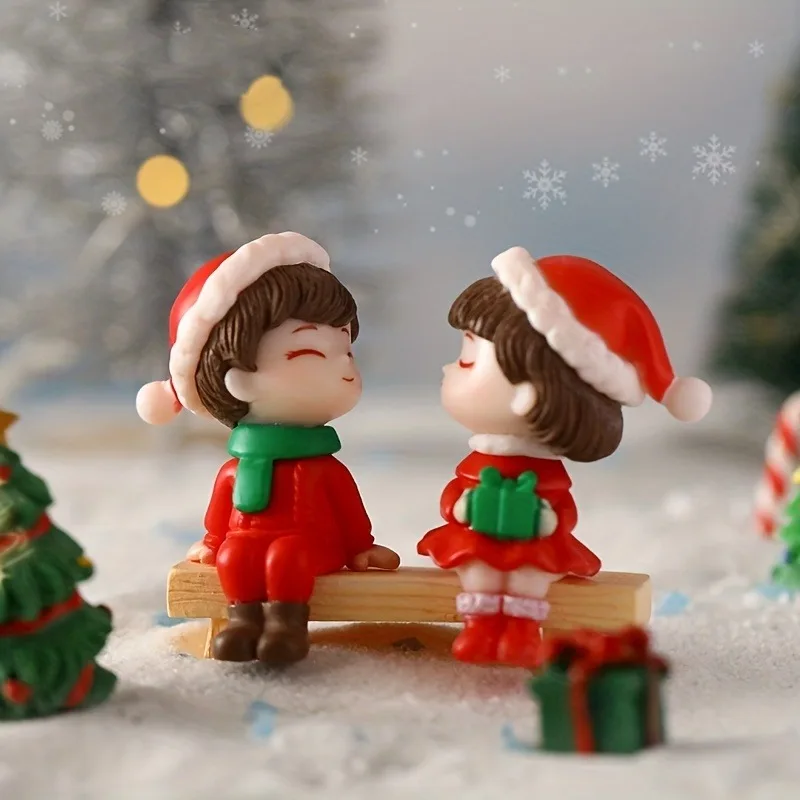 Mini Cartoon świąteczna para Diy dekoracja śliczna statua figurki lalki dekoracje ślubne miniaturowy krajobraz dekoracja samochodu